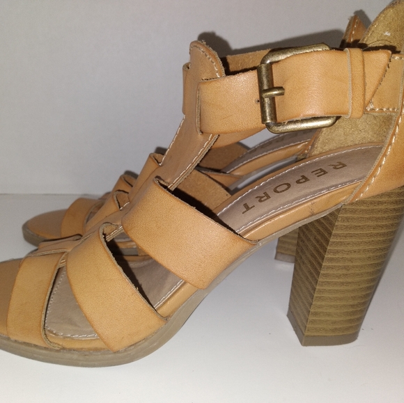 Report Rebecka Camel Strappy Chunky 7.5 Heels - Picture 3 of 8